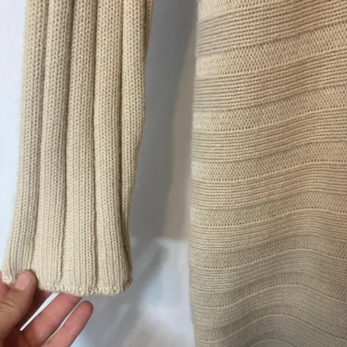 Vintage Sirio Italy Merino Wool Knit Beige Cream Button Fringe Cardigan Sweater Size L