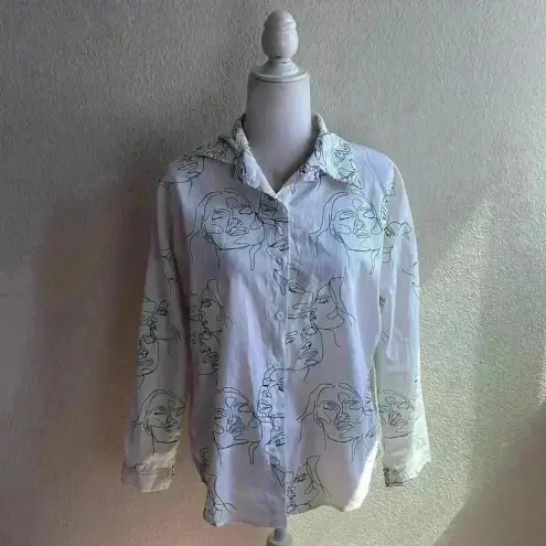 Ladies funky abstract faces‎ Print shirts women sketch print blouse casual shirt White Size undefined