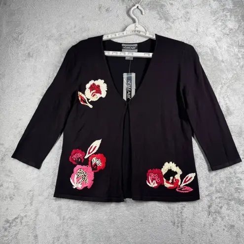 Nouveaux Cardigan Floral Embroidered Sweater Black Womens Medium Grandmacore