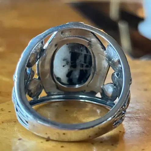 Natural White Buffalo Sterling Silver Ring Size 8 Black