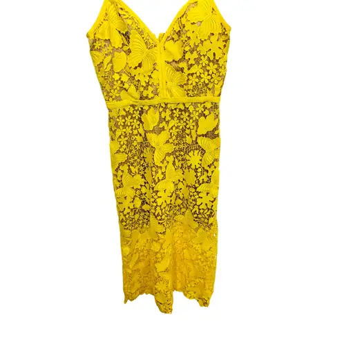 CATHERINE DEANE Yellow Floral Lace Overlay Peony Figure Hugging Dress size US 8