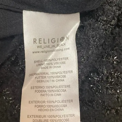 Religion Black Metallic Tweed Knit Straight High Waist Cargo Trousers Pants Sz M