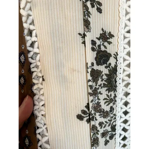 Mystree Patchwork Lace Floral Mini Cream Tunic Dress Small Boho Cottage Festival