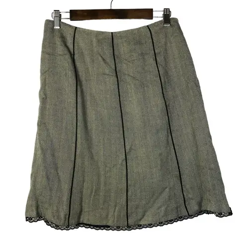 Oscar de la Renta Petite Gray Herringbone Lace Trim A-Line Skirt 8P