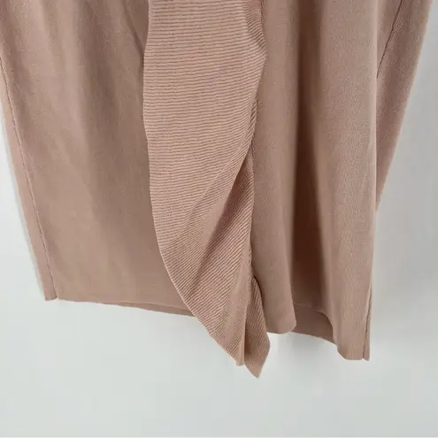 Midnight Velvet Petal Pink Stretch Knit Ruffle Front Pull On Pencil Skirt Size L Size L