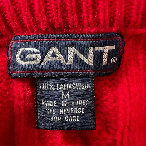 Vtg. GANT Red Cable Knit Sweater 100% Lambswool Men's M Made in Korea Pullover Size M