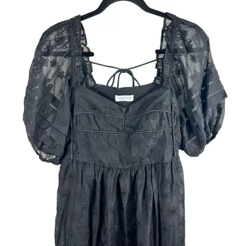 Hofmann Copenhagen Isabella Black Floral Lace Midi Dress Square Neck Puff Sleeve Size 4