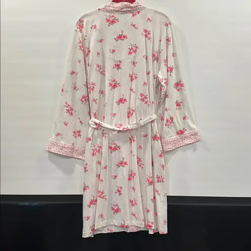 Carole Hochman Mixed Floral Robe Wrap NEW White Pink Medium Cotton Pockets