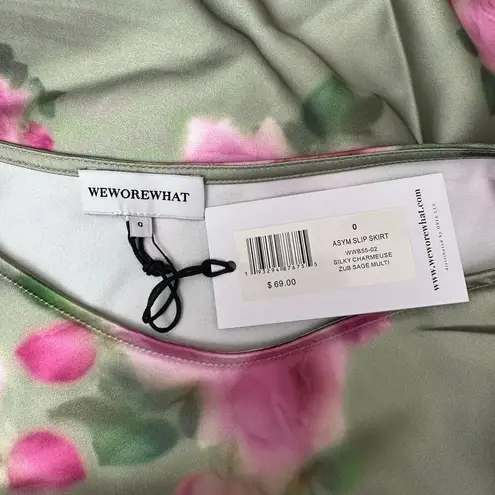 We Wore What Sz 0 Asymmetrical Slip Mini Skirt in Blurred Roses Sage Multi Floral