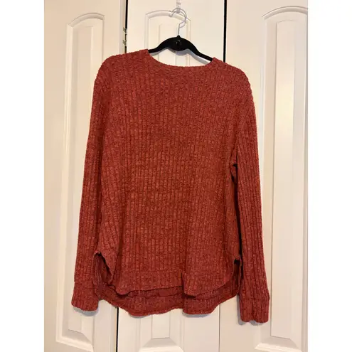 Women's XL Rust Textured Knit Long Sleeve Casual Pullover Shirt Top Red