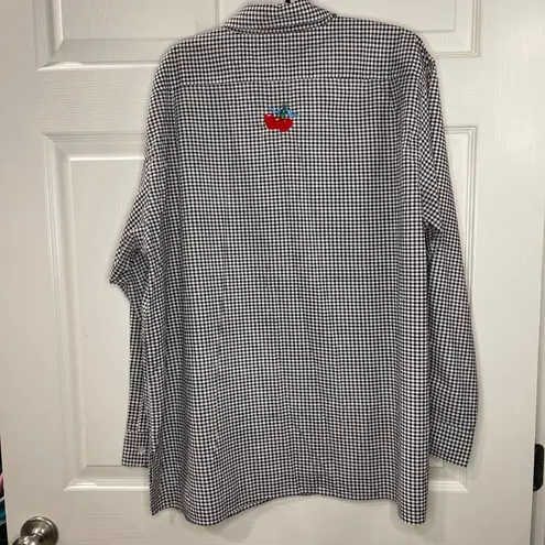 Vintage The Quacker Factory Embroidered Top Women's Plus Size 1X Gingham Cherry Black