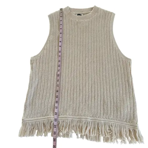 J.Crew Fringe Sweater Tank Dusty Ivory Ribbed Knit Crewneck Cotton Top Size XL