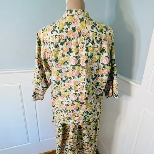 British Khaki Vintage Linen & Cotton Cottagecore Floral Skirt Set Large