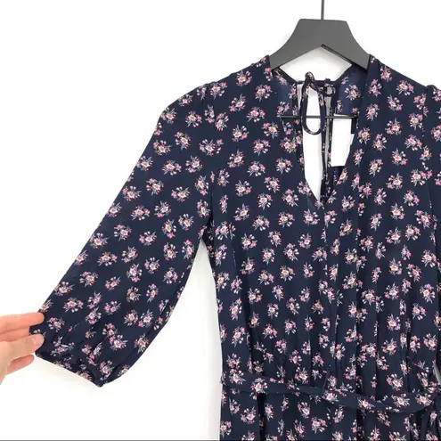 Superfoxx Belted 3/4 Sleeve Jumpsuit Floral Navy M