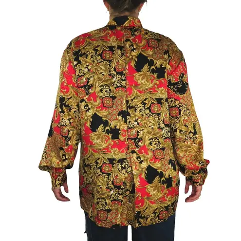Tess Vintage Blouse Gold Black and Red Regal Button Down Blouse Large Gaudy Glam