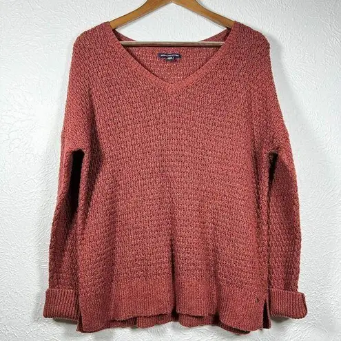 American Eagle  AE Women's Large Maroon Pullover Open Knit Cotton Wool Sweater