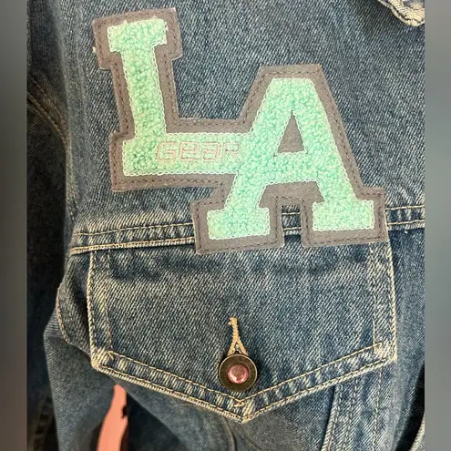 VTG 80s 90s LA GEAR cropped pastel patchwork streetwear jean jacket rockabilly L Size L