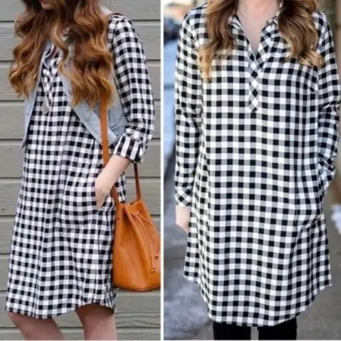 J.Jill Black&White Gingham Tunic Shift Dress Sz.M Black Size M