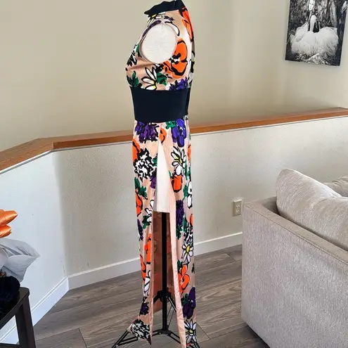 Vintage Floral Mock Neck Dress | 70s Flower Power Hippie Dress Orange