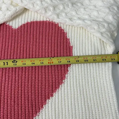 Miss Sparkling Heart Patterned White and Red Sweater Size Medium