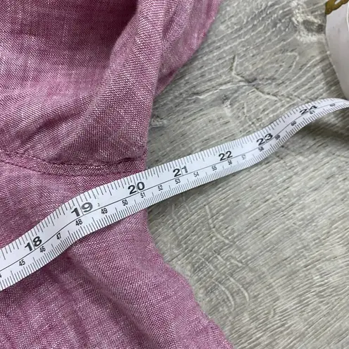 Tahari Women’s 100% Linen Tunic Shirt Size M Burgundy Long Roll Tab Sleeve