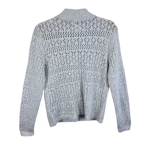 Joie  Gray Open Knit Collared Soft Stretchy Button Up Cardigan Sweater Size S