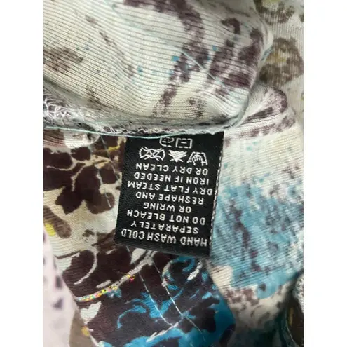 Le Mieux Top Womens S Floral Sequin Glitter V Neck 3/4 Sleeve Cotton Blend NEW