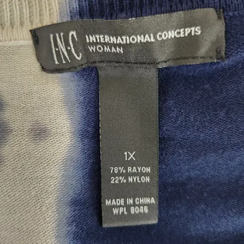 INC International Concepts Navy and White Short Sleeve Cardigan Sweater Size 1X Blue