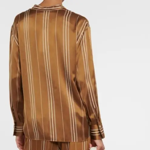 Vince  Striped 100% silk shirt, Brown with  Cream stripes, Size XL, NWT