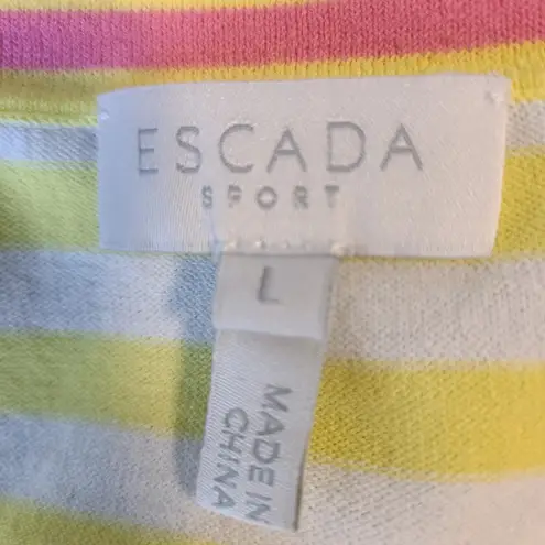 Escada Sport Pull Over Long Sleeve Lightweight Knit Striped Yellow White Large