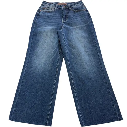 Judy Blue Jeans Womens 0/24 Blue Saturday Vibes High Rise Embroidered Wide Crop