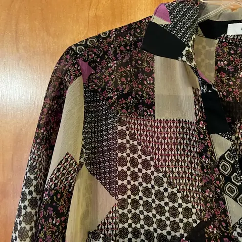 Pleione Women's Patchwork Art Print Tunic Blouse Top Button Down Shirt Small