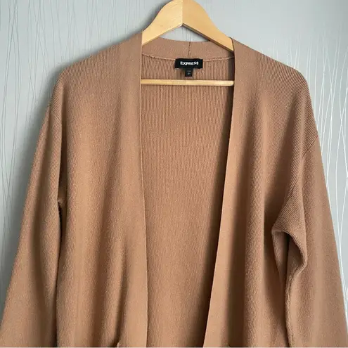 EXPRESS  Cardigan Sweater Womens size Small Tan Open Front Long Tan Pockets