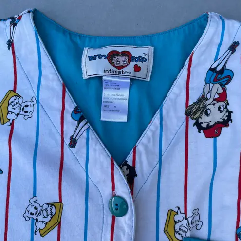 Betty Boop Vintage 90s  Baseball Blue Striped AOP Button Up T-shirt Jersey