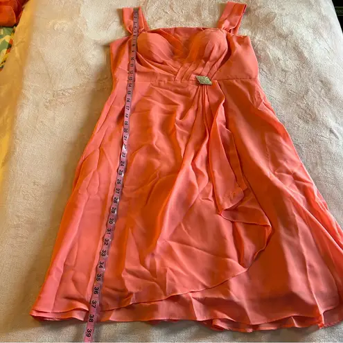 NWOT coral sleeveless formal dress with sheer coat rhinestone brooch size 14 Pink