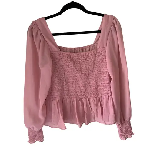 Nine West  NWT square neck smocked blouse pink mauve sheer chiffon ruffle top