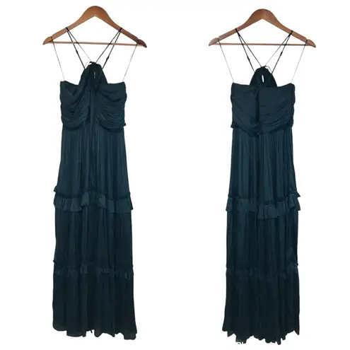 AQUA  Black Ruched Strappy Midi Dress Tiered Halter Maxi Cocktail Party Size XL thumbnail 2