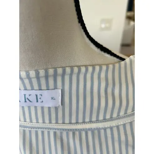 LAKE Blue & White Stripe Kimono Wrap Tie Long Sleeve Pajama Top Size XL