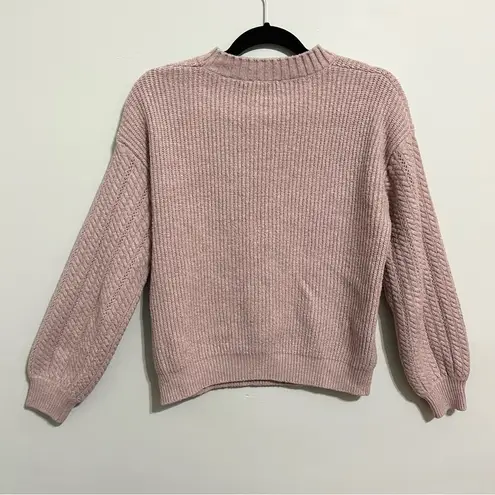 Tahari  Ribbed Cable Knit Crewneck Sweater Light Pink M