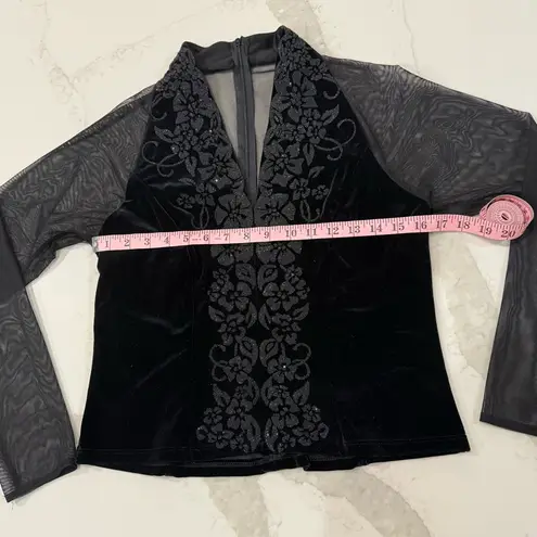 Vintage J.R. Nites By Caliendo Velvet Embellished Sexy Mesh Top Women’s 8 Black
