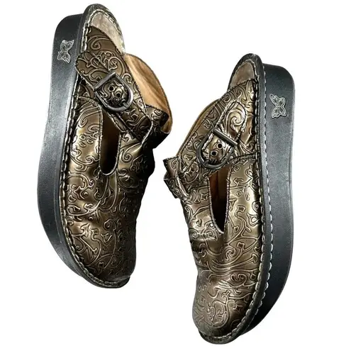 Alegria ALG-511 Lite Pewter Embossed Leather Clogs Comfort Backless 39 8.5/9