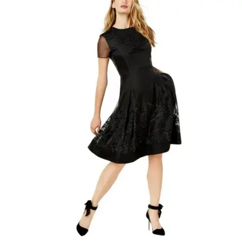 Sachin + Babi Beaded Chiffon Fit and Flare Cocktail Dress Black Size 8