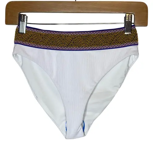 Elysiian Bali High Waisted Embroidered Bikini Bottom in White size Small - Image 1