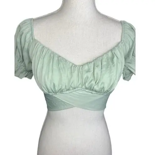INDIKAH green crop top coquette boho festival NEW puff sleeve summer soft girl