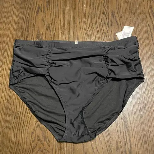 Raisin's Curve Costa Ruched Black Plus Size Tummy-Control Bikini Bottom 24W NWT