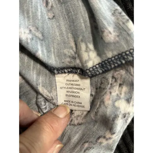 Lone + Lux Navy/Pink Floral Scoop/Tie Neck Smocked Short Flutter Sleeve Sz S Blue