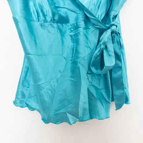 Bisou Bisou Y2K Womens Babydoll Top Size 10 Blue Satin Wrap Tank Party 2000s