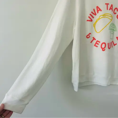 Judith March White Viva Tacos & Tequila Fleece Oversized Crewneck Sweater L
