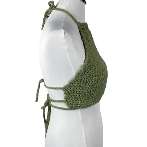 Handmade Knit Crop Top Green Size Medium