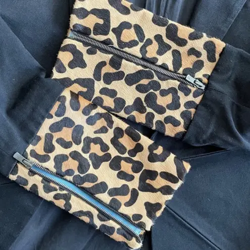 Ksubi Black Blazer Jacket Cotton lined Leather Leopard Cuff double breasted Sm